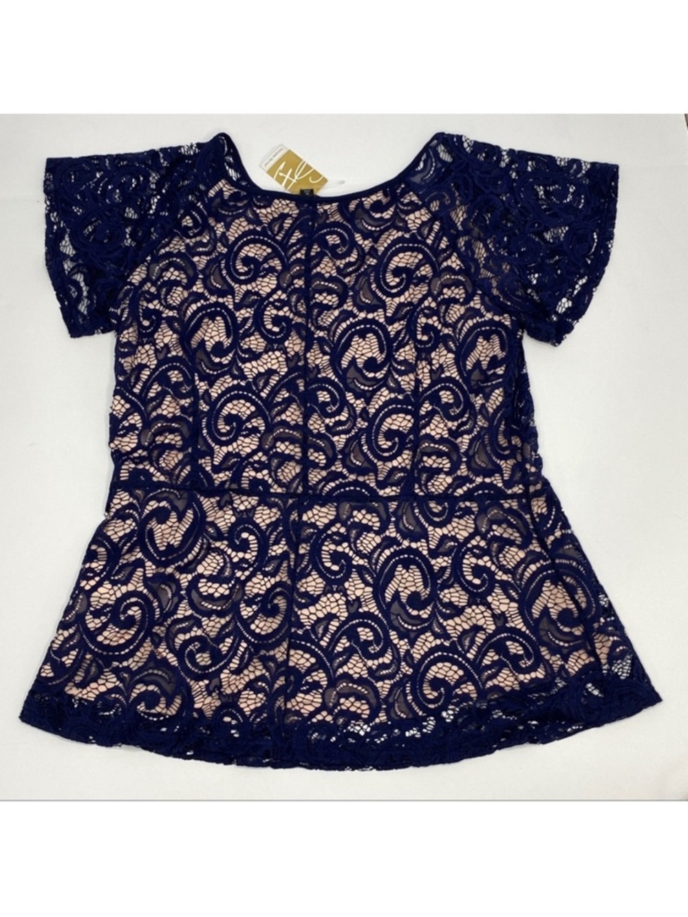Suzanne Betro Navy Lace Overlay Womens Blouse
